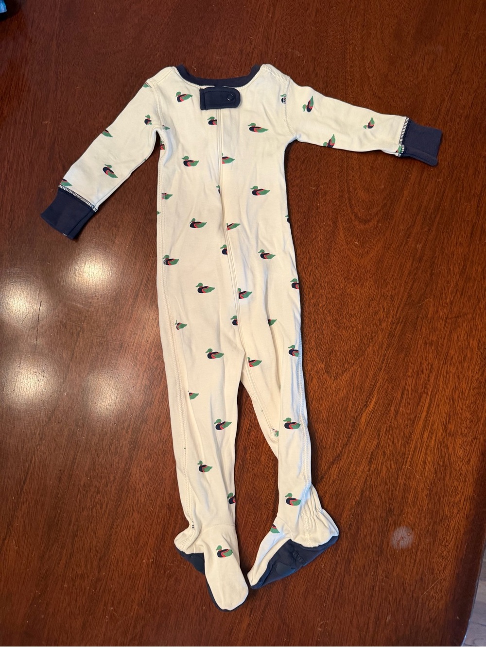The Beaufort Bonnet Company Cream Footed One-Piece with Duck Print and Navy Trim